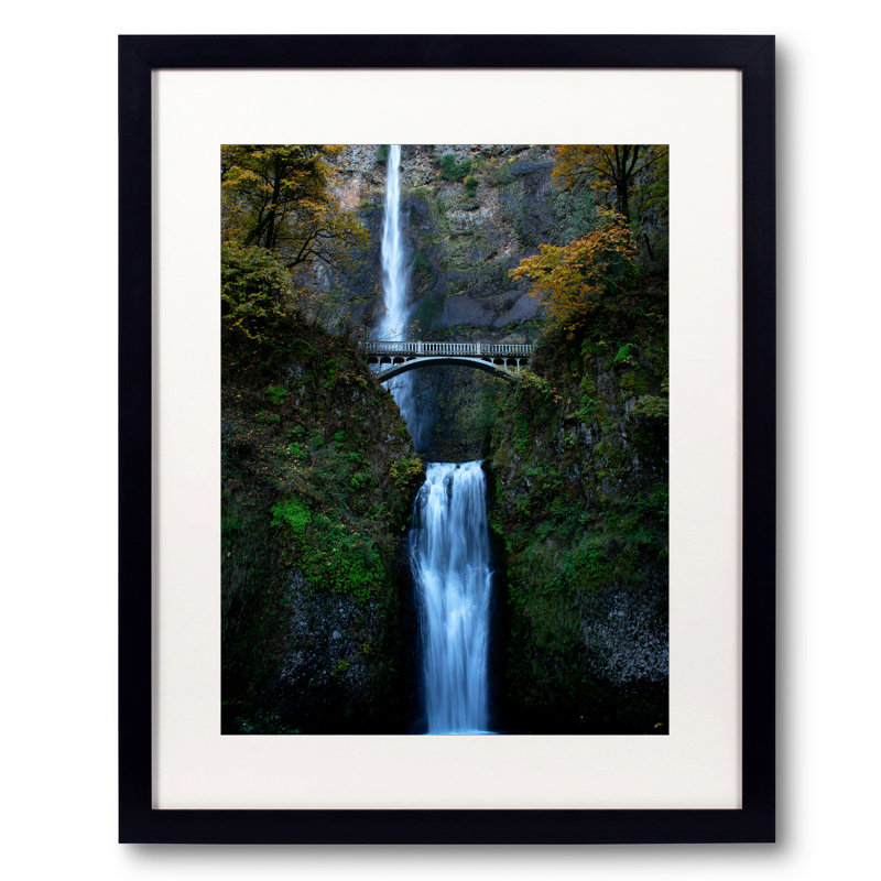 Multnomah Falls In Autumn Print by Catherine Johns, 21.25" H x 17.25" W, Black Framed Paper