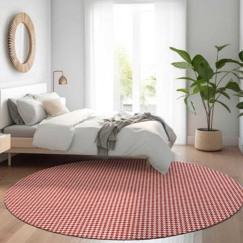 Loreen Washable Houndstooth Indoor / Outdoor Rug, Round 8'
