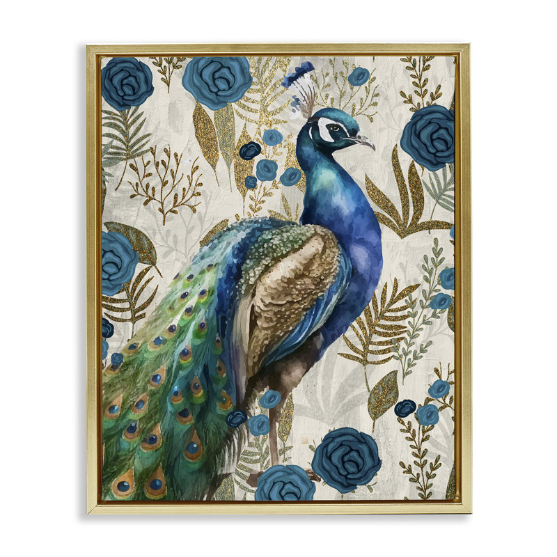 Cadre flottant Peacock Pride Botanicals, design par Kim Allen, H 31 po x l 25 po, Cadre flottant métallique doré