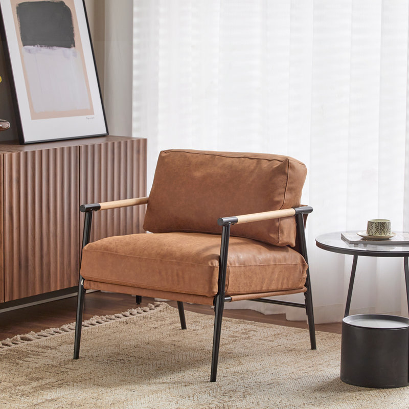 Chaise d'appoint moderne 27,56 po avec coussins moelleux, Brun, Noir