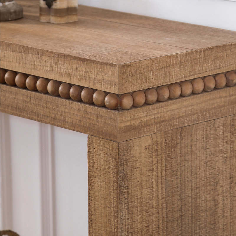 Console 64 "en bois rustique - Table d'entrée élégante avec bordure décorative perlée, Naturel