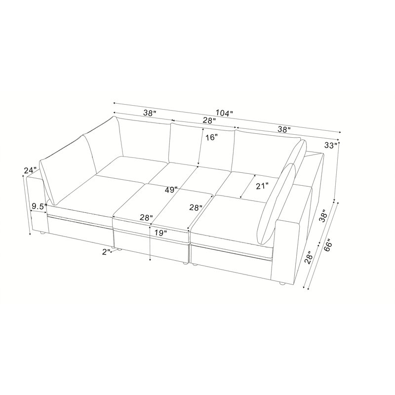 Canapé modulaire réversible en velours côtelé, Velours côtelé rouge, H 33 po x l 104 po x P 122 po