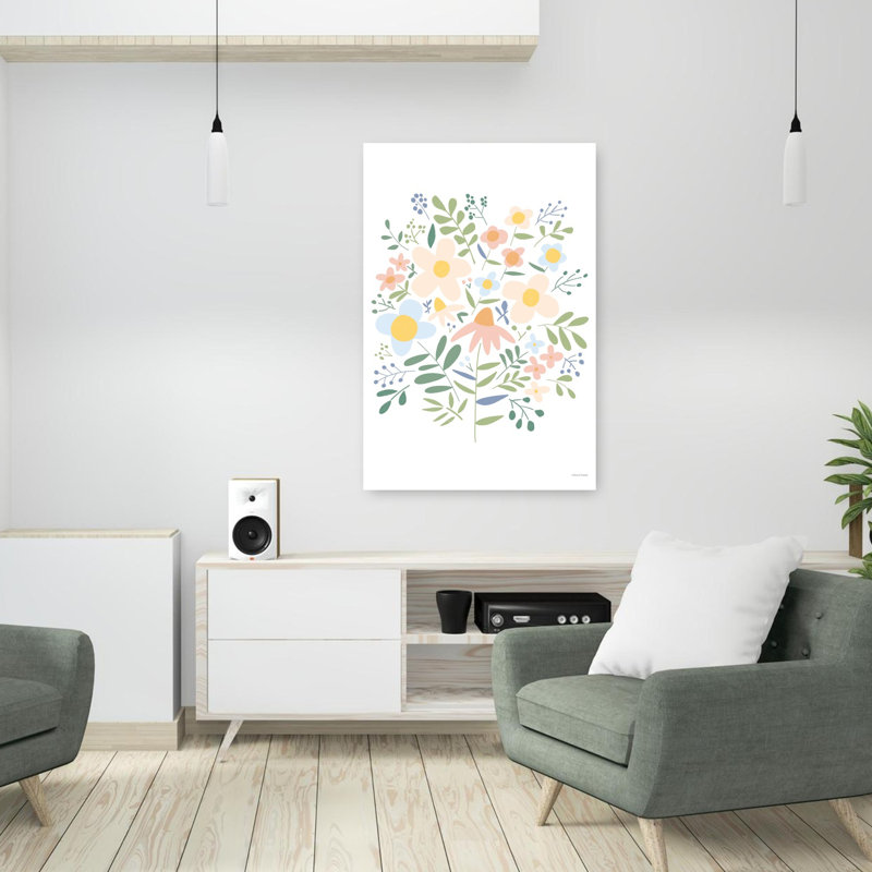 Daisy Filled Happy Bouquet Abstract Contemporary Daisy Flower Landscape Art, 36" H x 24" W
