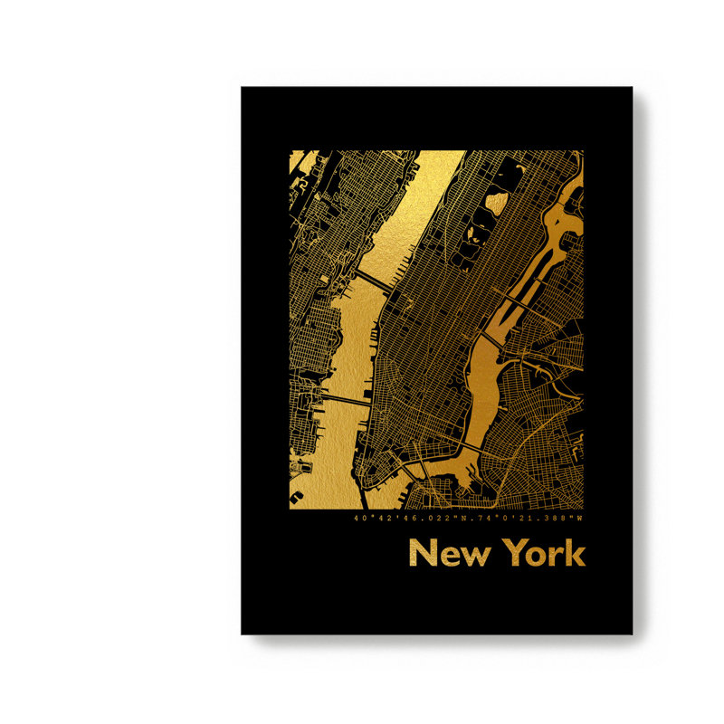New York Map - Single Picture Frame Print, 42.5cm H x 32.5cm W x 3.5cm D