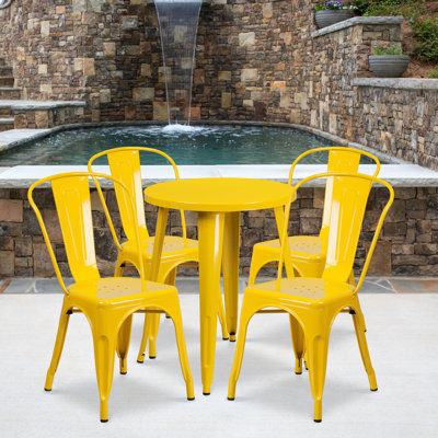 Commercial Grade 30" Round Metal Indoor-Outdoor Table Set with 4 Cafe Chairs by Flash Furniture