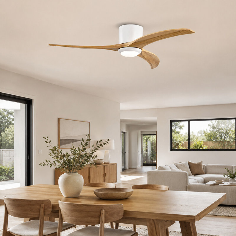 Ventilateur de plafond réversible de 52 pouces avec pales en bois massif, éclairage DEL à intensité variable et télécommande