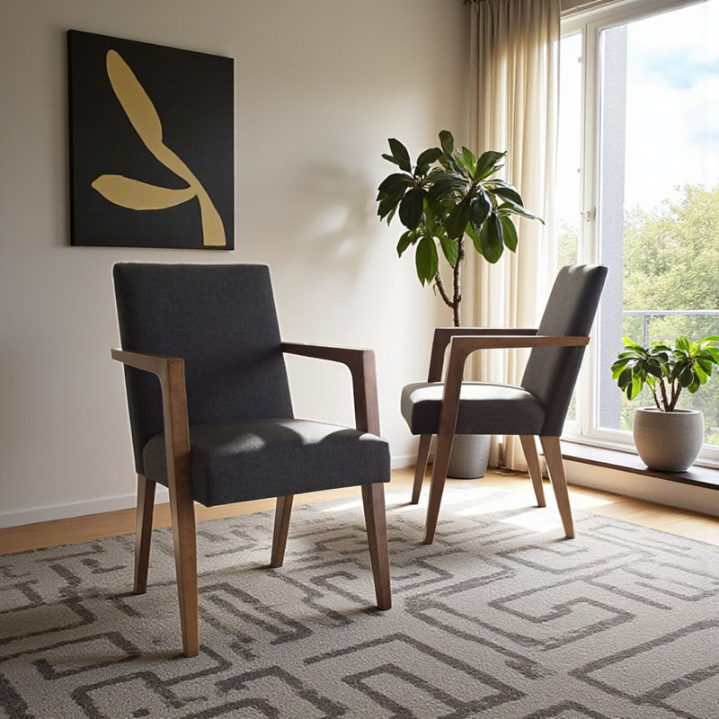 Debussy Upholstered Accent Chair in Dark Gray Polyester Fabric, 35.83'' H X 22.64'' W X 24.61'' D, Dark Gray Leather Match
