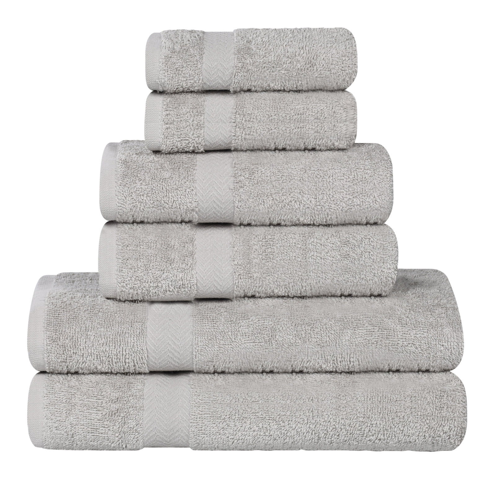 Franklin Cotton Lightweight Quick-Drying Face Towel Washcloth, Silver, 6 Pieces Towel Set