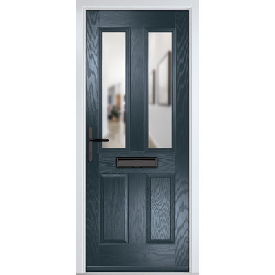 Crystal GRP Front door Carnoustie Black 920mm x 2090mm Open in Right hand Clear Glass