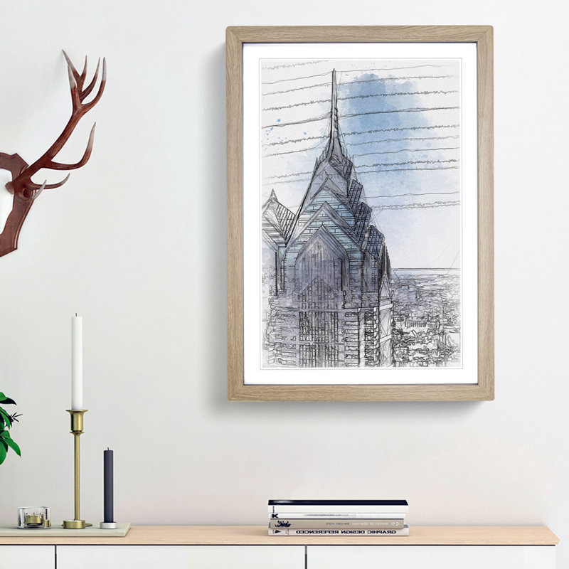 One Liberty Place in Philadelphia in Abstract - Picture Frame Graphic Art Print, Oak Framed, 48cm H x 36cm W x 2cm D