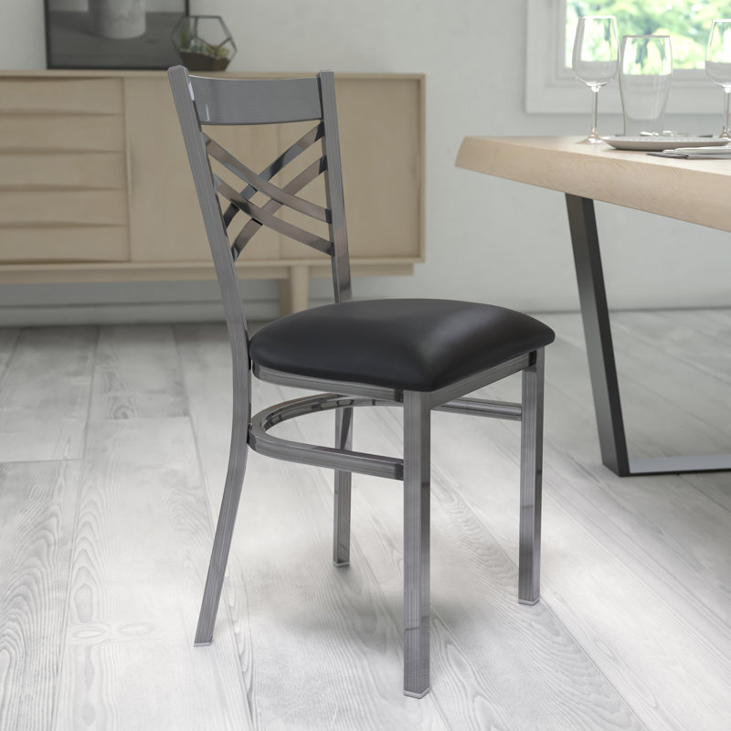 Prompton 'X'' Metal Restaurant Chair, Walnut/Black, 1