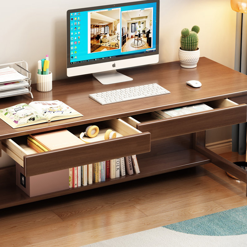 Rectangle Computer Table Writing Desk Workstation Learning Desk, Brown