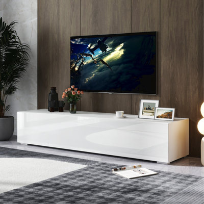 White Tv Cabinet With Generous Storage Capacity - Living Room Essential Ample Area Piece