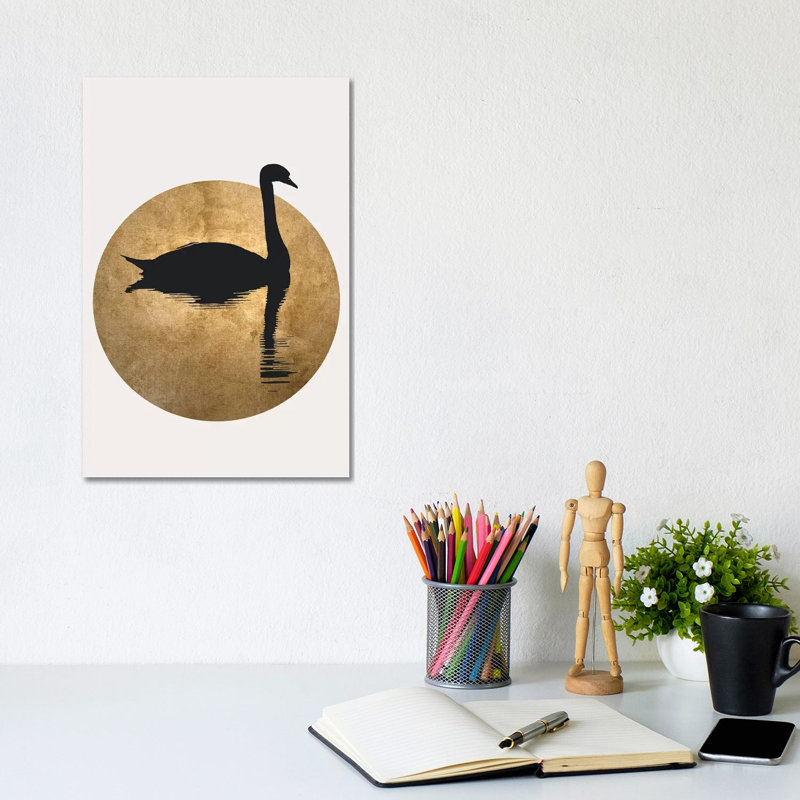 The Swan - Gold by Kubistika - Wrapped Canvas Print, 20.32 cm H x 30.48 cm W