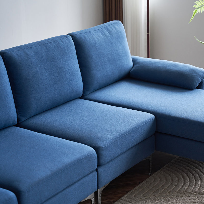 Canapé modulaire en L, 100 % lin bleu