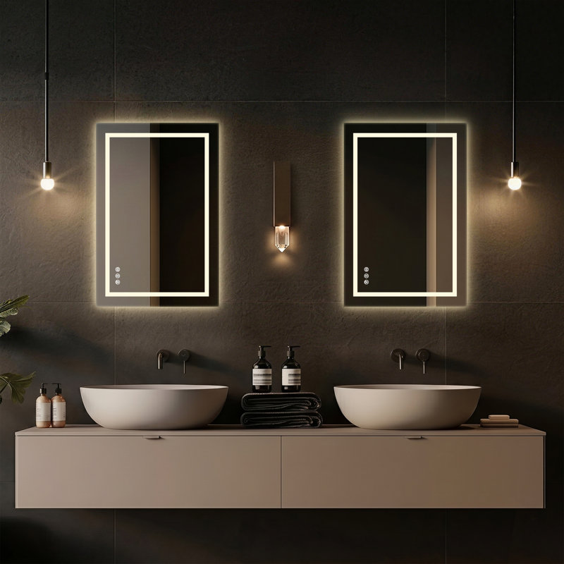 Modern LED Lighted Bathroom Vanity Mirror — Front & Backlit, Dimmable 3-Color Temperature, Anti-Fog Frameless Tempered Glass, Wall-Mounted Vertical/Horizontal, Plug-In Or Hardwired