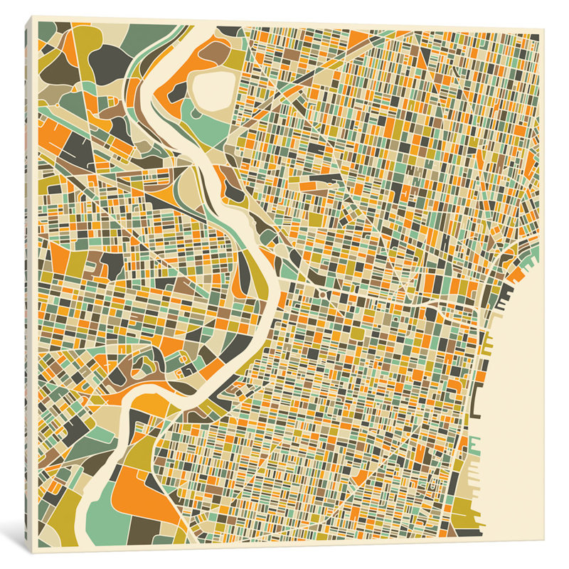 «Abstract City Map of Philadelphia», impression sur toile tendue, H 26 po x l 26 po x P 1,5 po, Toile tendue, Pas de tapis
