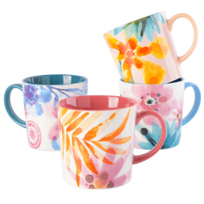 Spice By Tia Mowry Floral Garden 4 Piece 17OZ Decorated Porcelain Mug Set