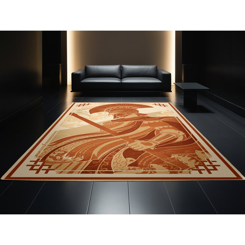 Tapis oriental classique macaronien Warrior lavable à la machine - reliure brun clair, 8 x 12