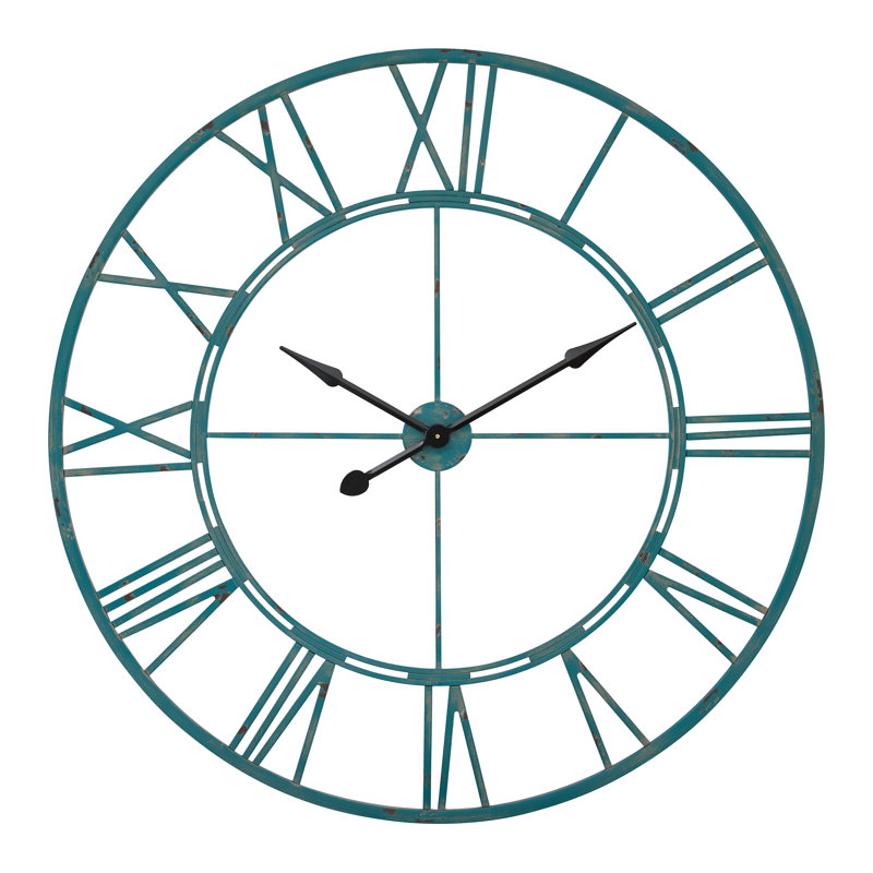 Très grande horloge murale romaine ronde, 43,5 diamètre, Vert de mer
