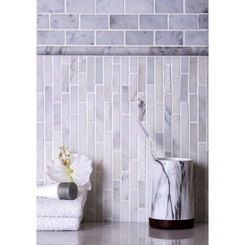 11.6" X 12" Linear Marble Mosaic Tile, White
