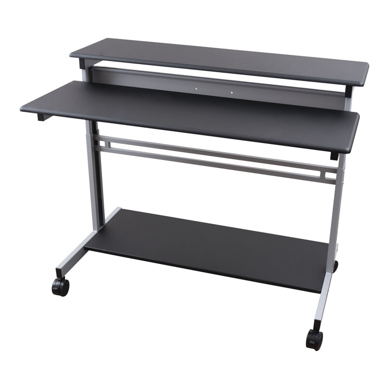 Adjustable Metal Base Standing Desk, Black/Silver, 46.1" H x 47.25" W x 28.8" D