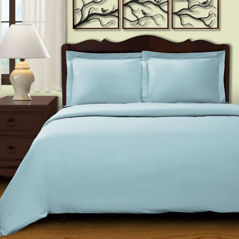 Ensemble de housse de couette en coton uni à densité de tissage 400 fils Gisla, Bleu clair