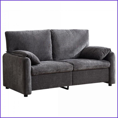 Canapé 60 pouces moderne à 2 places minimaliste - duvet de type nuage, chenille durable pour le salon / la chambre à coucher | Gris | Chenille | Dossier rembourré
