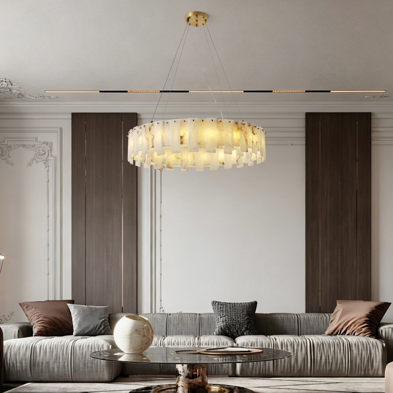 Lustre rond de luxe pour îlot de cuisine en albâtre de 31,5 po (ampoules incluses)