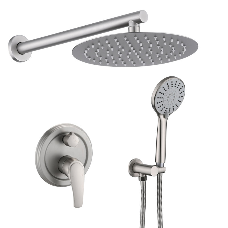 Douche haute avec pomme de pluie murale de 10 pouces et 5 poignées, nickel brossé, fabrication en acier inoxydable