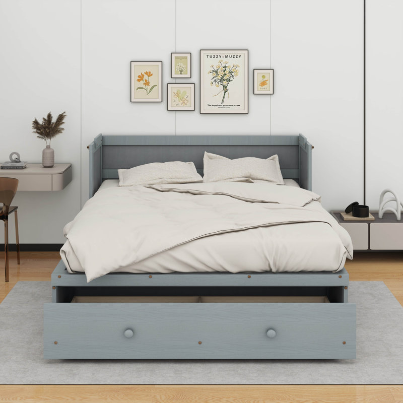 Lit escamotable avec port USB et tiroir, gris, Grand