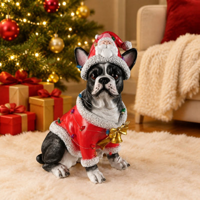 Holiday Dog Figurine Santa Outfit