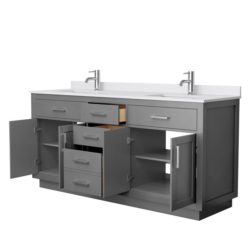 Beckett TK 66'' W Double Vanity, Dark Gray, Brushed Nickel, White Cultured Marble