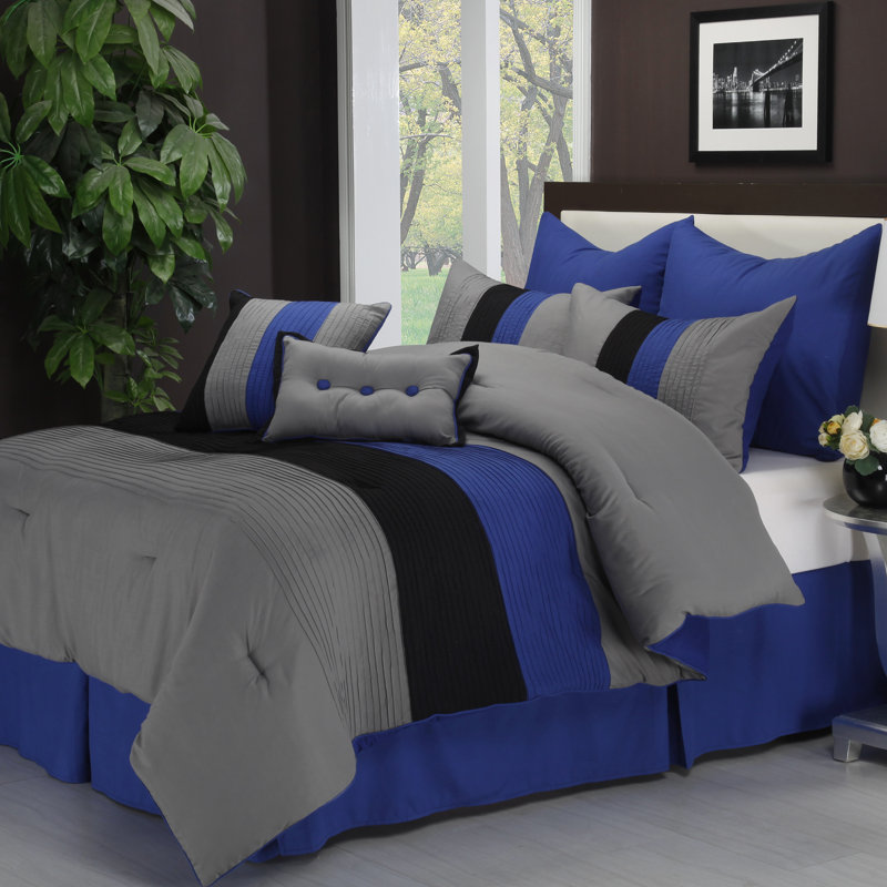  Reversible 8Pc Comforter Set, King, Blue