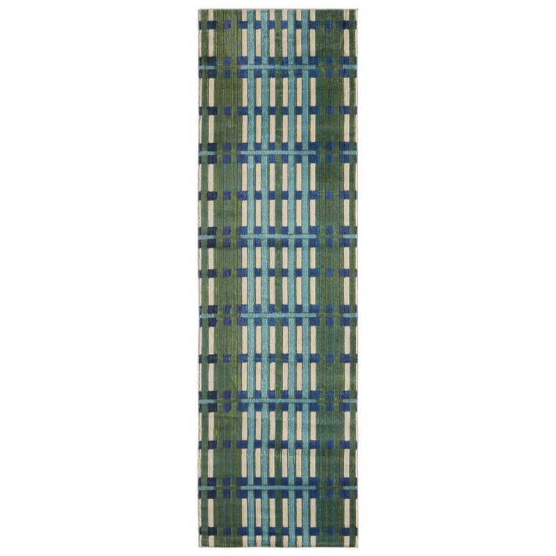 Lindsey Geometric Blue Area Rug, Runner 3' x 10'