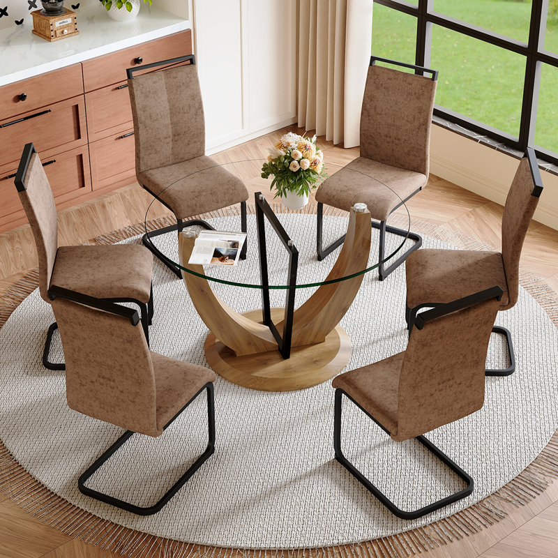 Ensemble de table ronde, 7 pièces : table, 6 chaises