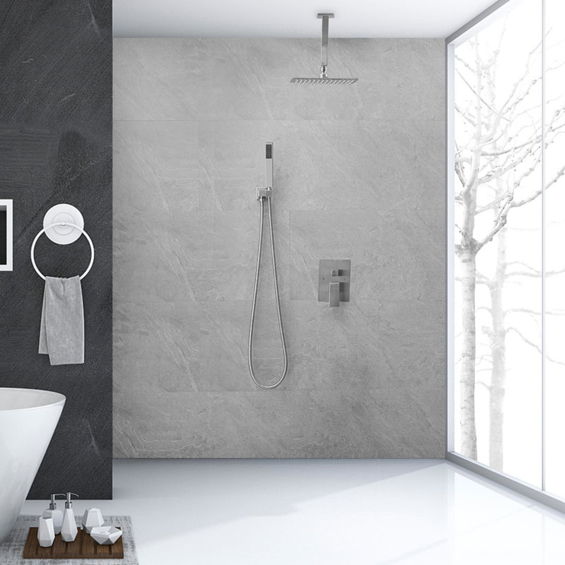 16 Inch Ceiling-Mounted Shower System With Hand Shower Single-Handle Shower Faucet Set Brass High-Pressure Shower Trim Kit With Pressure Balance Valve