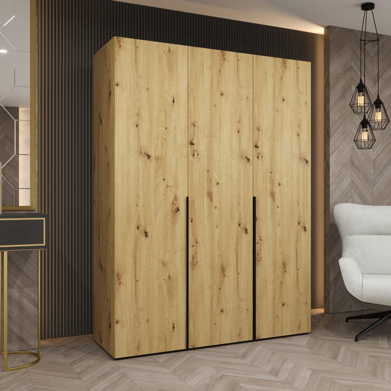 Bia 3 Door Manufactured Wood Wardrobe, Oak Artisan