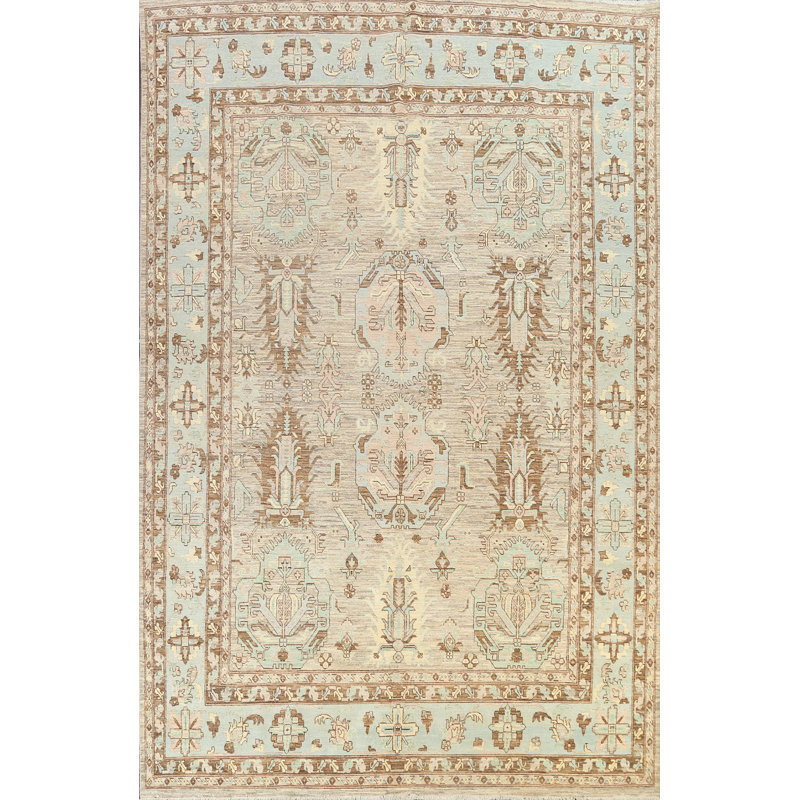 Tapis oriental à motif géométrique végétal Ziegler noué à la main 9 x 12