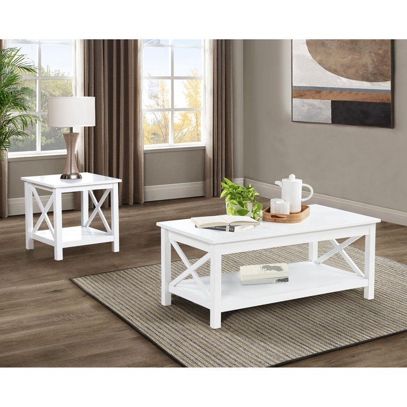 Table de bout carrée blanche, en pin et en bois d'ingénierie, avec cadre en X, pour table d'appoint blanche avec rangement décontracté, fabrication solide, lignes épurées, décor bord de mer