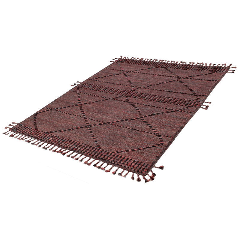 Tapis rouge foncé en laine New Age de conception unique 8 pi 0 po x 10 pi 3 po Grogan