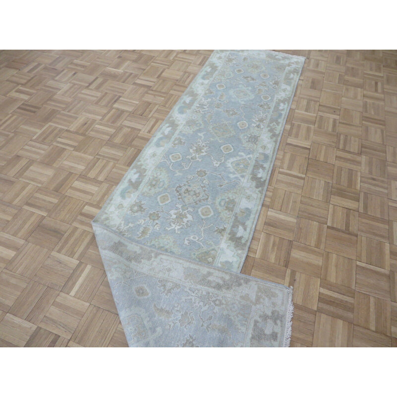 Tapis de couloir en Tapis décoratif laine noué à la main bleu ciel de conception unique 2 pi 7 po x 10 pi 2 po Broadhurst