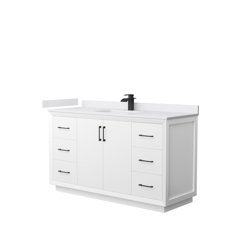 Ensemble de meuble-lavabo simple 60 po Strada, Noir mat, Blanc, Marbre de culture blanc