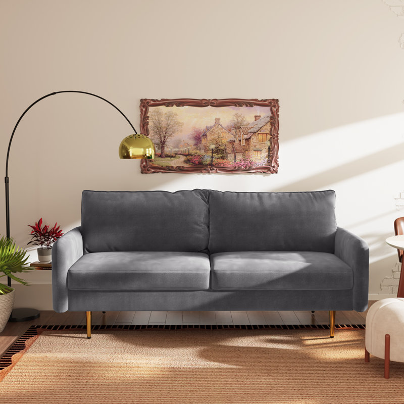 Canapé rembourré 70 po Siniard, Velours gris, H 33,07 po x l 71,65 po x P 36,69 po