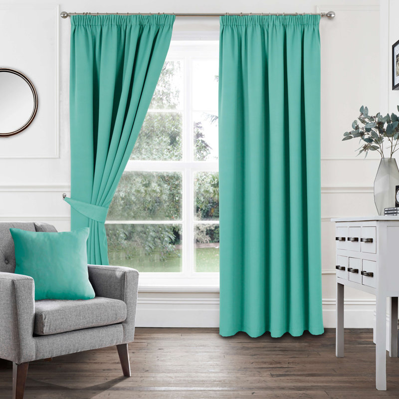 Khaidyn Pencil Pleat Room Darkening Curtain, Teal, 114 W x 137 D cm