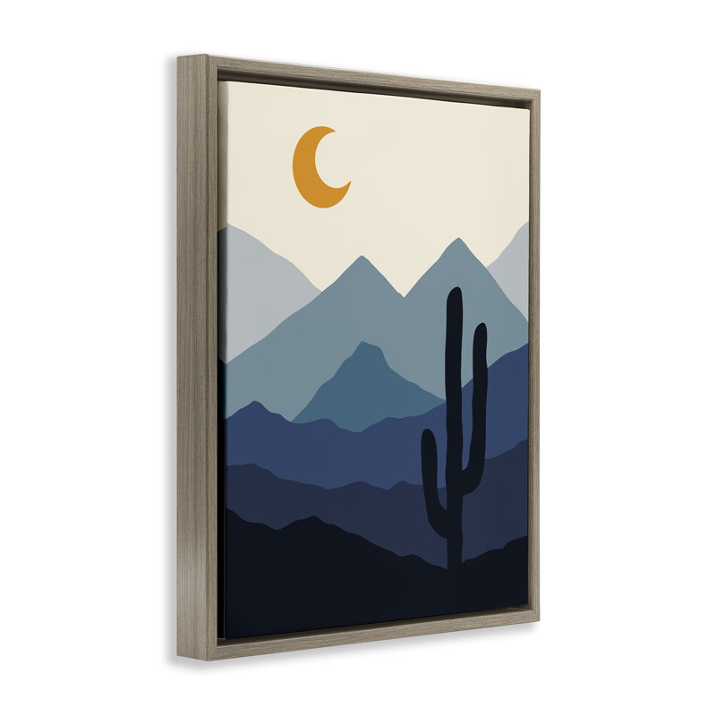«Night in the Desert», art mural encadré flottant par Ahmad, H 21 po x l 17 po, Cadre flottant noir de jais