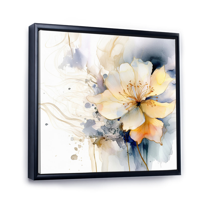 Harmonie jaune et bleu dans le chaos I - impressions florales encadrées, H 30 po x l 30 po x P 1 po, Cadre flottant noir