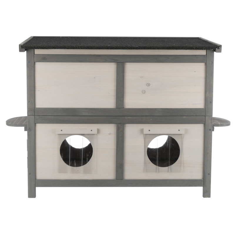 TRIXIE natura 2-Story Weatherproof Outdoor Cat Shelter with Balcony, 41.5" x 28" Elevated Cat Home, Gray