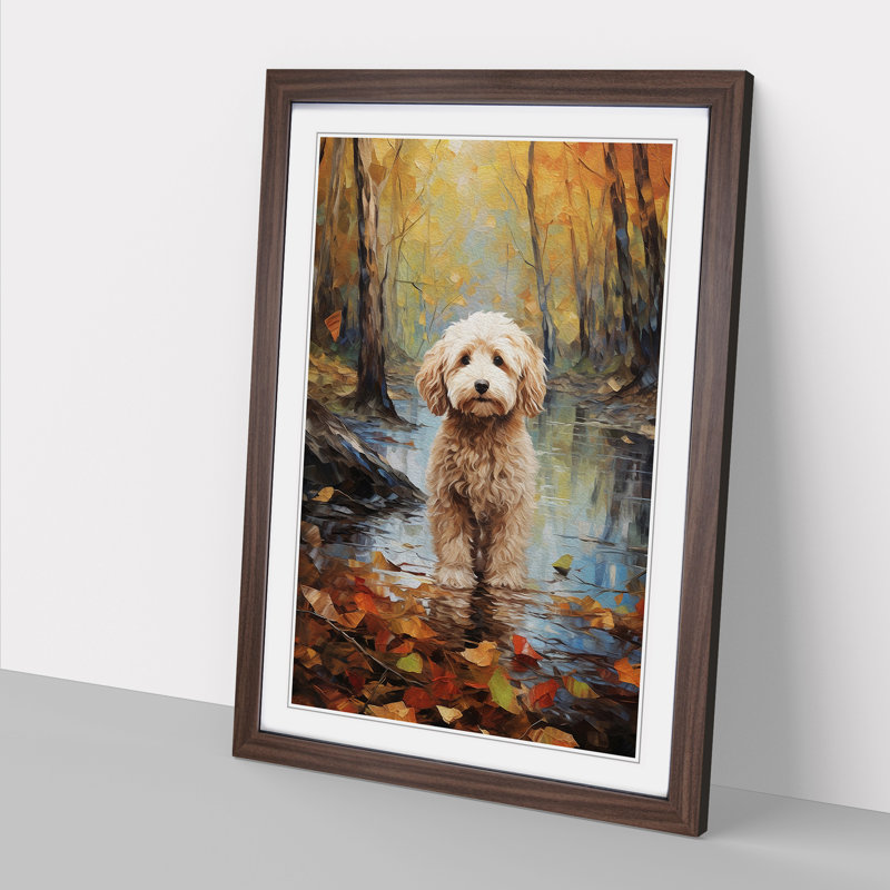 Labradoodle Impressionism - Framed Print, 64cm H x 46cm W x 2cm D, Walnut