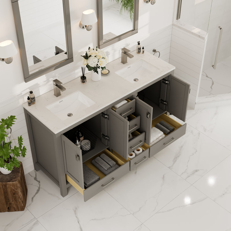 Meuble-lavabo double 60 po London, Gris